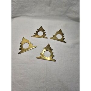 Vintage Brass Christmas Tree‎ Napkin Rings Set of 4 Gold Holiday Table Decor MCM
